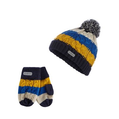 Boys' multi-coloured striped textured beanie and gloves set